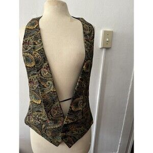 bracci by elite Mens jacquard floral Metallic Brown Gold leaf tuxedo vest L/Xl